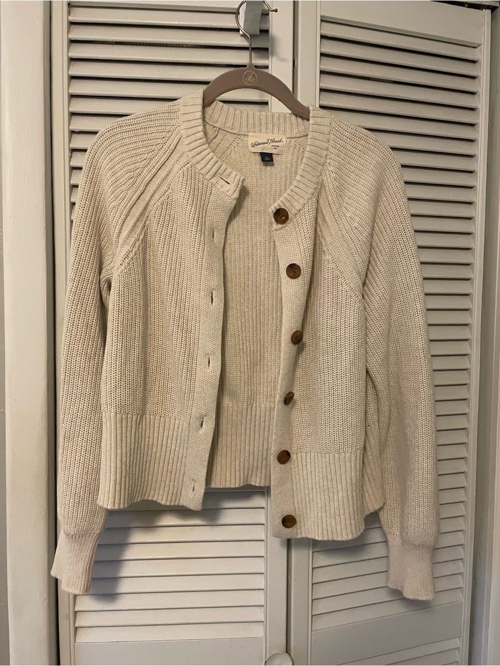 Universal Threads Cream Rib-Knit Button Cardigan Sweater